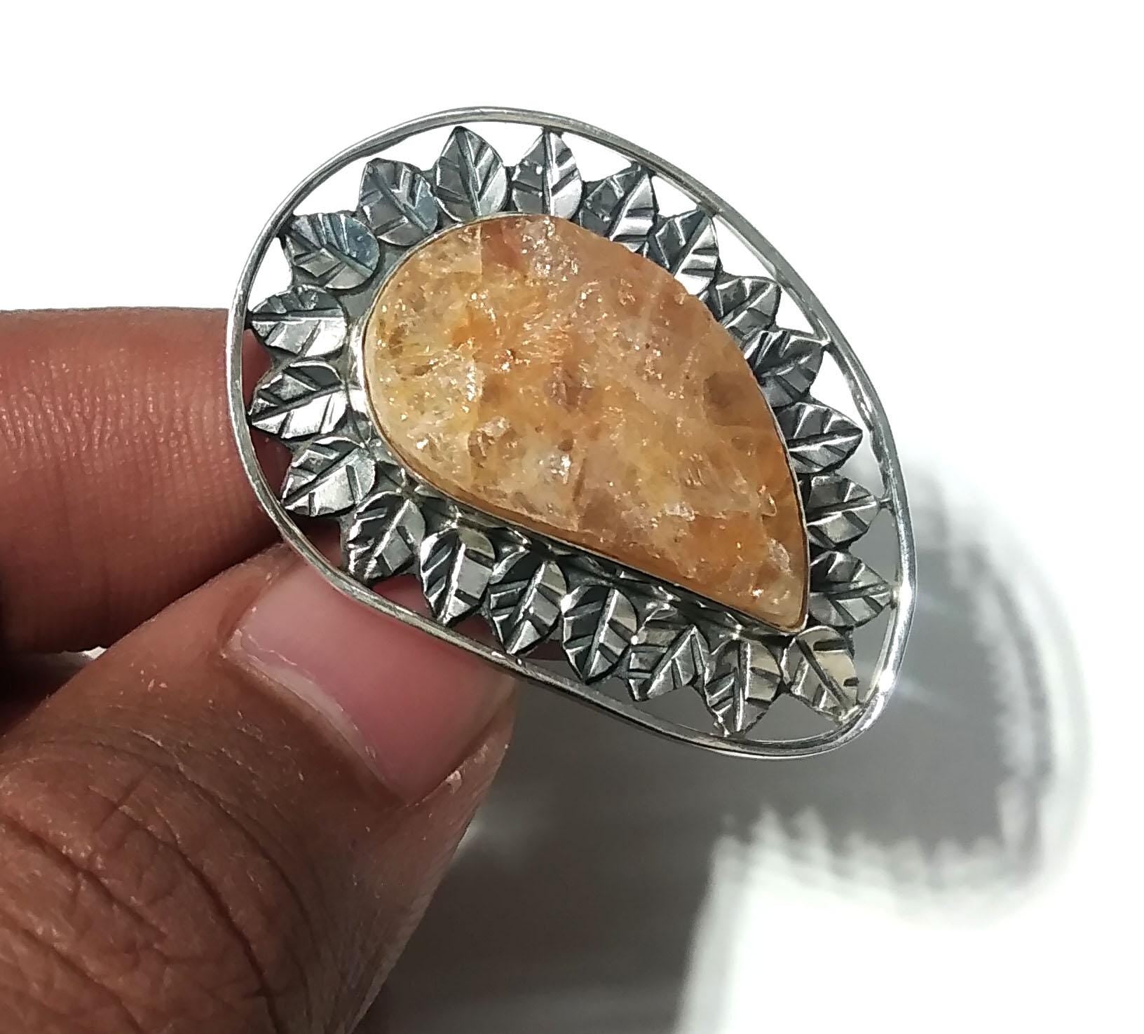Druzy Rings ! 925 Starling Silver Ring, Natural Gemstone Yellow Aventurine Druzy Ring, Very Beautiful Leaf Stylish Ring, For Girls & Woman